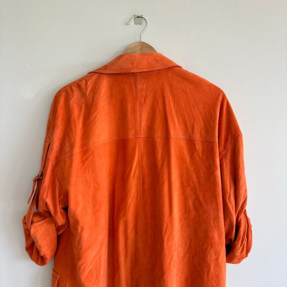 ST. JOHN Silken Suede Slouchy Strap Sleeve Jacket Soft Sienna Orange NWT - Picture 11 of 14